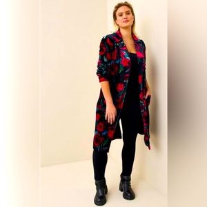 Torrid Velvet Rose Duster Kimono Cardigan, Lined, Size 6